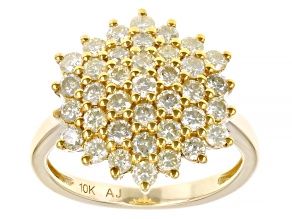 Natural Yellow Diamond 10k Yellow Gold Cluster Ring 1.50ctw