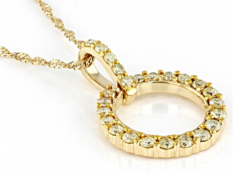 Natural Yellow Diamond 10k Yellow Gold Circle Pendant With 18" Singapore Chain 0.45ctw