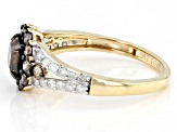 Champagne And White Diamond 10k Yellow Gold Halo Ring 1.30ctw