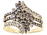 Shades Of Champagne Diamond 10k Yellow Gold Cluster Bypass Ring 0.85ctw