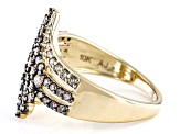 Shades Of Champagne Diamond 10k Yellow Gold Cluster Bypass Ring 0.85ctw