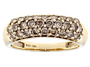 Picture of Champagne Diamond 10k Yellow Gold Cluster Band Ring 1.00ctw