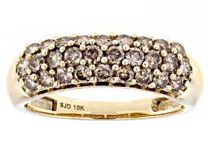 Champagne Diamond 10k Yellow Gold Cluster Band Ring 1.00ctw