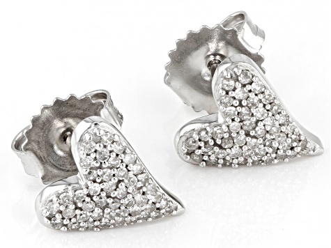 White Diamond 10k White Gold Heart Stud Earrings 0.25ctw