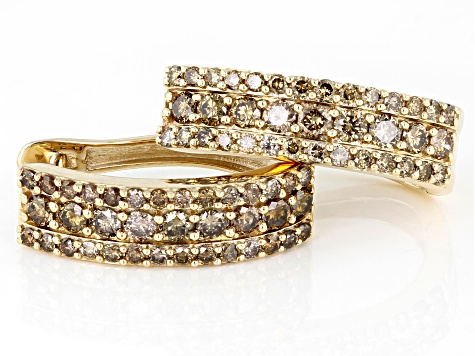 Champagne Diamond 10k Yellow Gold Hoop Earrings 1.85ctw - SDG258 | JTV.com