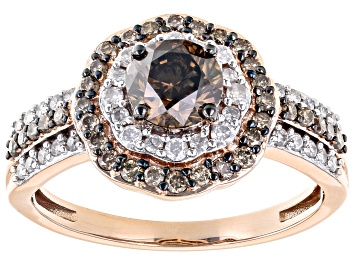 Picture of Champagne And White Diamond 10k Rose Gold Halo Ring 1.15ctw
