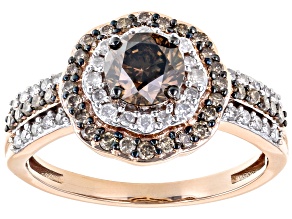 Champagne And White Diamond 10k Rose Gold Halo Ring 1.15ctw