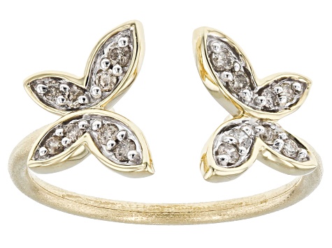 Diamond 10k Yellow Gold Butterfly Cuff Ring 0.20ctw