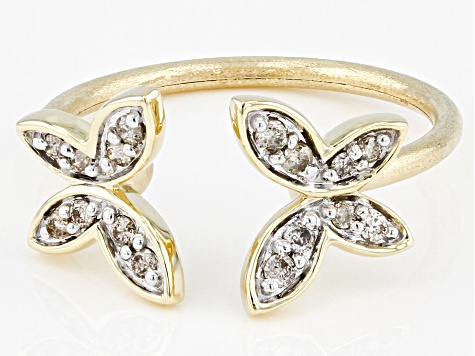 Diamond 10k Yellow Gold Butterfly Cuff Ring 0.20ctw