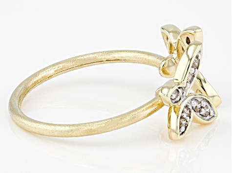 Diamond 10k Yellow Gold Butterfly Cuff Ring 0.20ctw