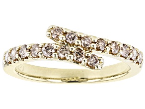 Champagne Diamond 10k Yellow Gold Bypass Ring 0.50ctw