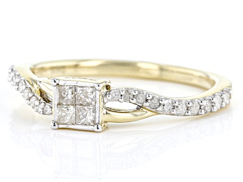 White Diamond 10k Yellow Gold Quad Ring 0.33ctw - SDG267 | JTV.com