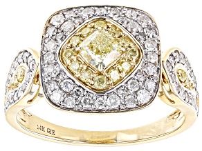 Natural Yellow And White Diamond 14k Yellow Gold Cluster Ring 1.00ctw