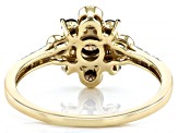 Champagne And White Diamond 10k Yellow Gold Cluster Ring 0.45ctw