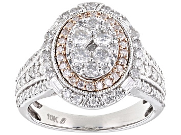 Picture of White Diamond 10k White And Rose Gold Halo Ring 1.50ctw