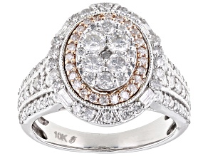 White Diamond 10k White And Rose Gold Halo Ring 1.50ctw