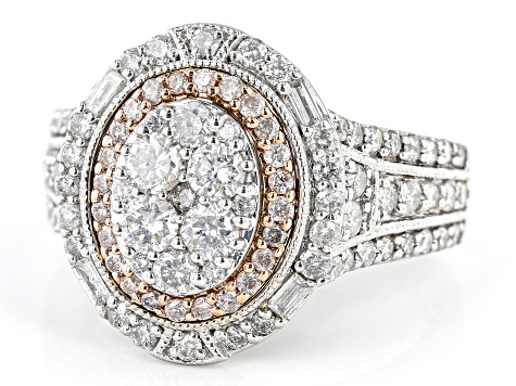 White Diamond 10k White And Rose Gold Halo Ring 1.50ctw