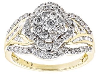 White Diamond 10k Yellow Gold Cluster Ring 1.00ctw