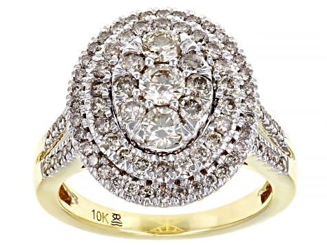 Diamond 10k Yellow Gold Cluster Ring 1.50ctw