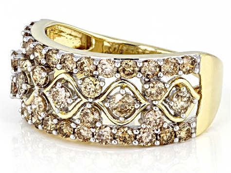 Champagne Diamond 10k Yellow Gold Band Ring 1.50ctw