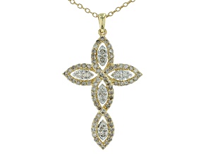 Diamond 10k Yellow Gold Cross Pendant With 18" Cable Chain 1.00ctw