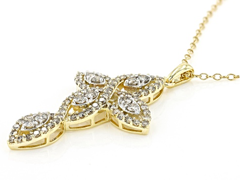 Diamond 10k Yellow Gold Cross Pendant With 18" Cable Chain 1.00ctw