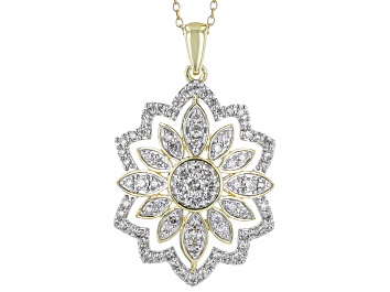Picture of Diamond 10k Yellow Gold Floral Pendant With 18" Cable Chain 1.50ctw