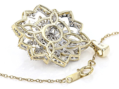 Diamond 10k Yellow Gold Floral Pendant With 18" Cable Chain 1.50ctw