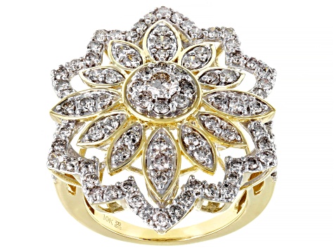 Diamond 10k Yellow Gold Floral Ring 2.00ctw