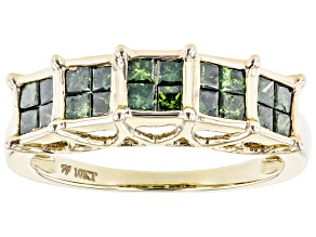 Green Diamond 10k Yellow Gold Band Ring 1.00ctw