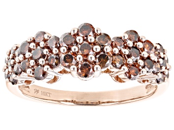 Picture of Red Diamond 10k Rose Gold Cluster Band Ring 1.00ctw