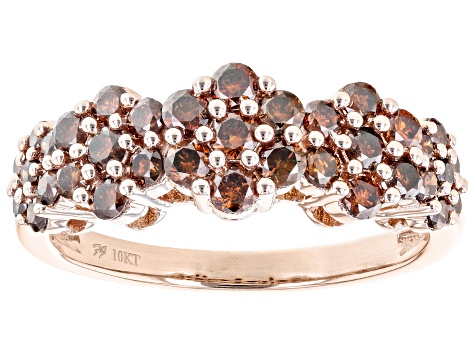 Red Diamond 10k Rose Gold Cluster Band Ring 1.00ctw