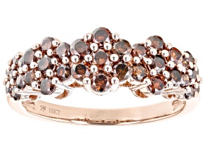 Red Diamond 10k Rose Gold Cluster Band Ring 1.00ctw
