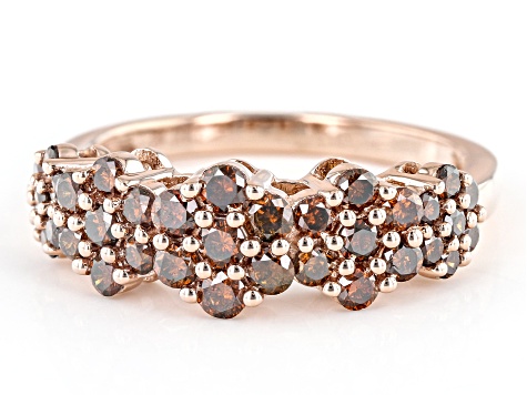 Red Diamond 10k Rose Gold Cluster Band Ring 1.00ctw