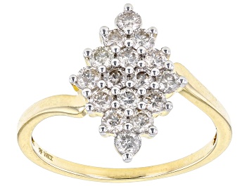 Picture of White Diamond 10k Yellow Gold Cluster Ring 0.75ctw