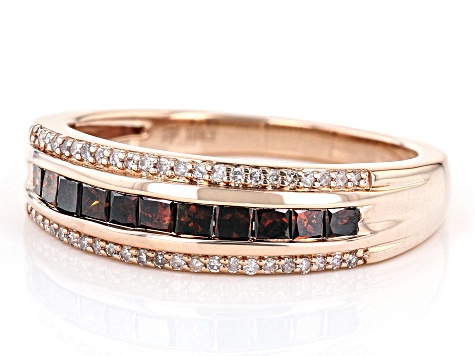 Red Diamond And White Diamond 10k Rose Gold Band Ring 0.50ctw