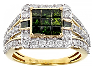 Picture of Green Diamond And White Diamond 10k Yellow Gold Quad Ring 1.65ctw