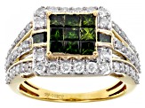 Green Diamond And White Diamond 10k Yellow Gold Quad Ring 1.65ctw