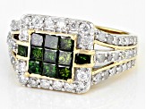 Green Diamond And White Diamond 10k Yellow Gold Quad Ring 1.65ctw