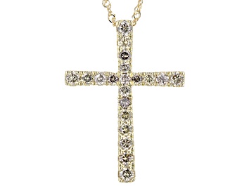 Picture of Champagne Diamond 10k Yellow Gold Cross Slide Pendant With 18" Singapore Chain 0.50ctw