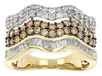Picture of Champagne And White Diamond 10k Yellow Gold Multi-Row Ring 1.50ctw