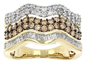 Champagne And White Diamond 10k Yellow Gold Multi-Row Ring 1.50ctw