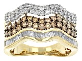 Champagne And White Diamond 10k Yellow Gold Multi-Row Ring 1.50ctw