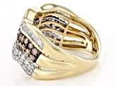 Champagne And White Diamond 10k Yellow Gold Multi-Row Ring 1.50ctw