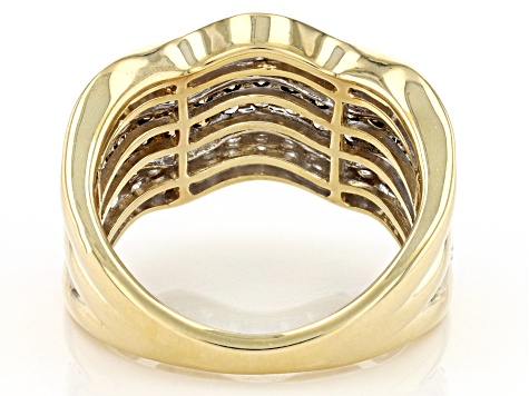 Champagne And White Diamond 10k Yellow Gold Multi-Row Ring 1.50ctw