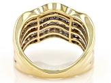 Champagne And White Diamond 10k Yellow Gold Multi-Row Ring 1.50ctw