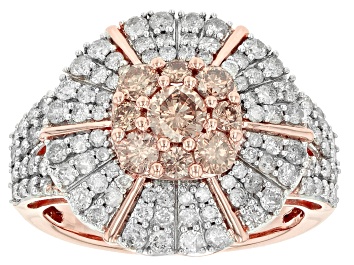 Picture of Champagne And White Diamond 10k Rose Gold Cluster Ring 2.00ctw