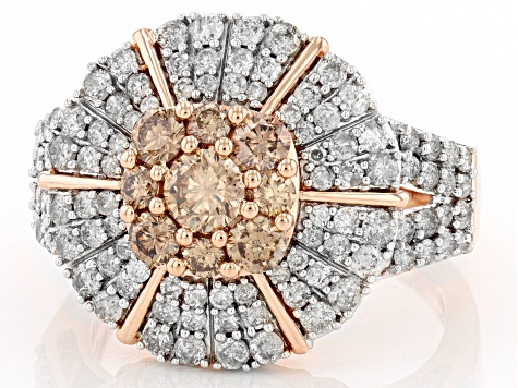 Champagne And White Diamond 10k Rose Gold Cluster Ring 2.00ctw