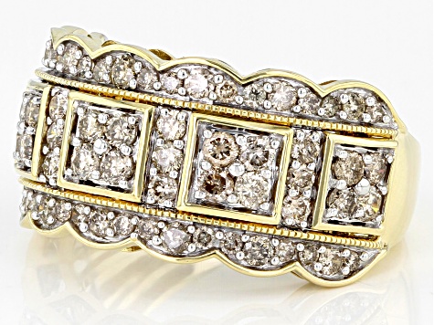 Diamond 10k Yellow Gold Wide Band Ring 1.50ctw