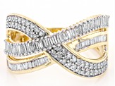 White Diamond 10k Yellow Gold Crossover Ring 0.75ctw